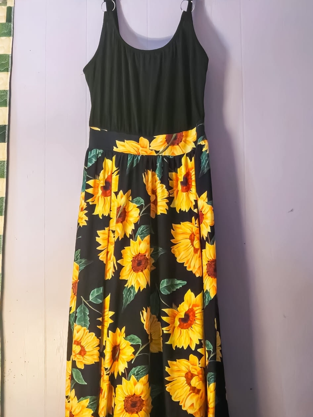 Black Sunflower Print Spaghetti Strap Maxi Sundress Size Small S